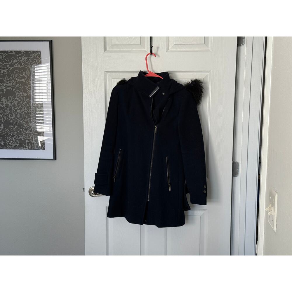 Calvin Klein (XS) Coat with Faux Fur Trimmed Hood